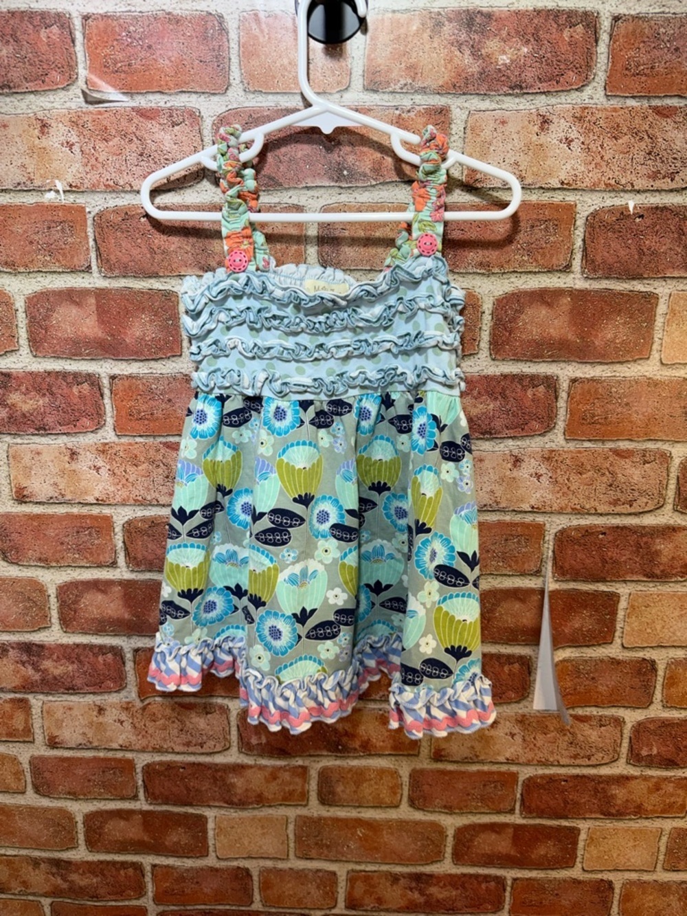 Matilda Jane Funhouse ruffle shirred top flowy Light Blue Floral tunic top sz 6